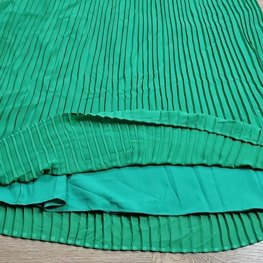 Banana Republic Forest Green Georgette Micro Pleated Sleeveless Mini Dress